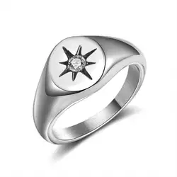 Valily North Star Stainless Steel Simple Signet Band Ring for Women Everyday Jewelry