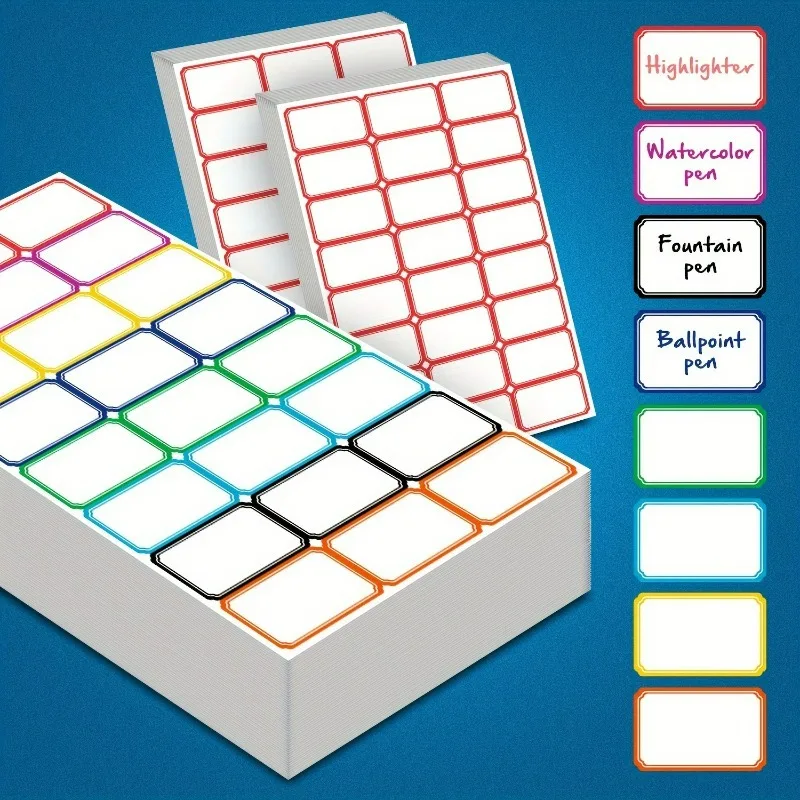 

480 bright self-adhesive name badge labels, 8 colors, suitable for writing and printing - ideal for office, school, and warehous