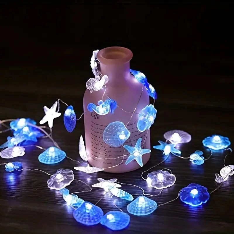 LED Ocean Shell Lights String Battery Operated Fairy Lights Seahorse Starfish Theme Bedroom Living room Wedding Party Decorative