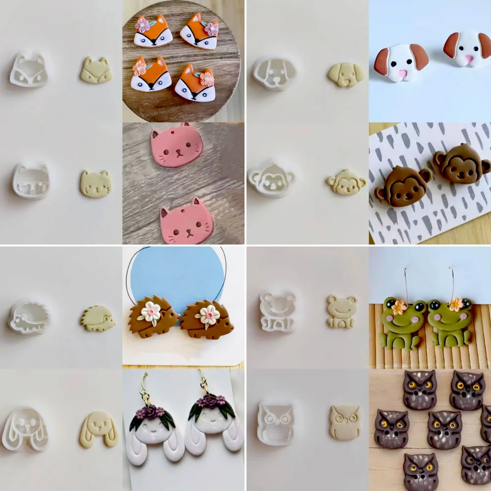 

Cute Animal Series Fox/Cat/Hedgehog/Rabbit/Dog/Owl/Monkey/Frog Shaped Mini Clay Molds Clay Cutting Molds DIY Earrings Jewelry