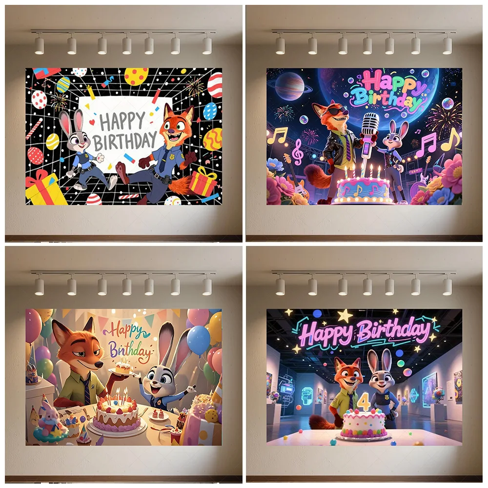 

Disney Nick Judy Background Banner Cartoon Backdrop Supplies Zootopia Birthday Party Decorations Baby Shower Photo Shoot Props