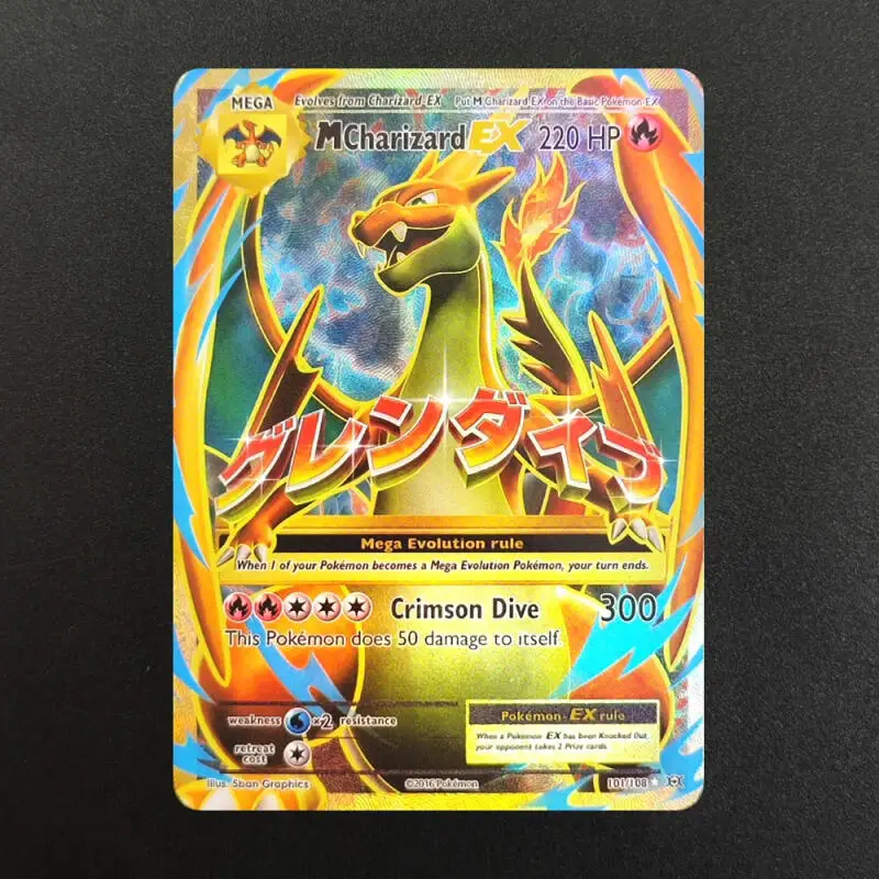 Cartas de Pokémon em Inglês DIY PTCG XY Mega M Charizard Gengar Mewtwo Rayquaza Ex 101/108 Coleção de Cartas de Jogo em Inglês