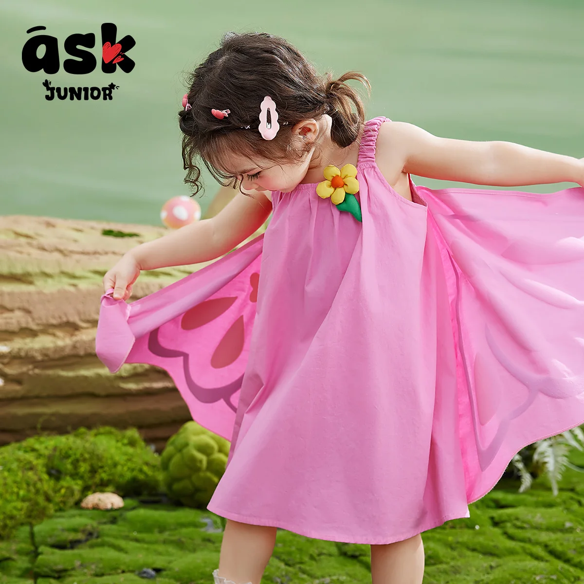 اسأل تنورة الفتيات الصغيرات الصيف الأطفال فستان الحمالة أجنحة الفراشة