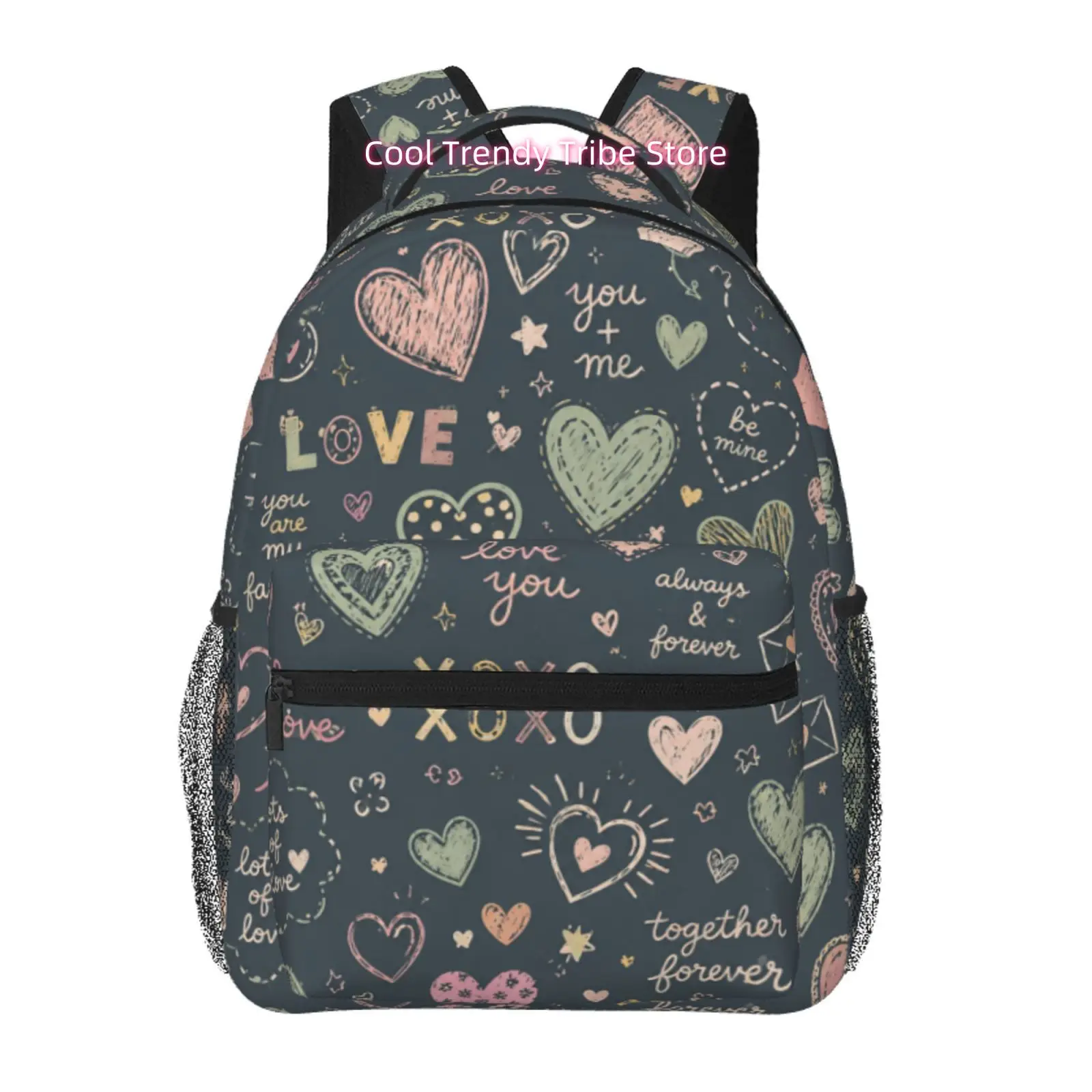Vintage Love Quote Doodle Print Backpack Suitable for Adults - Oxford Cloth Adjustable Shoulder Straps, Lightweight Daypack with