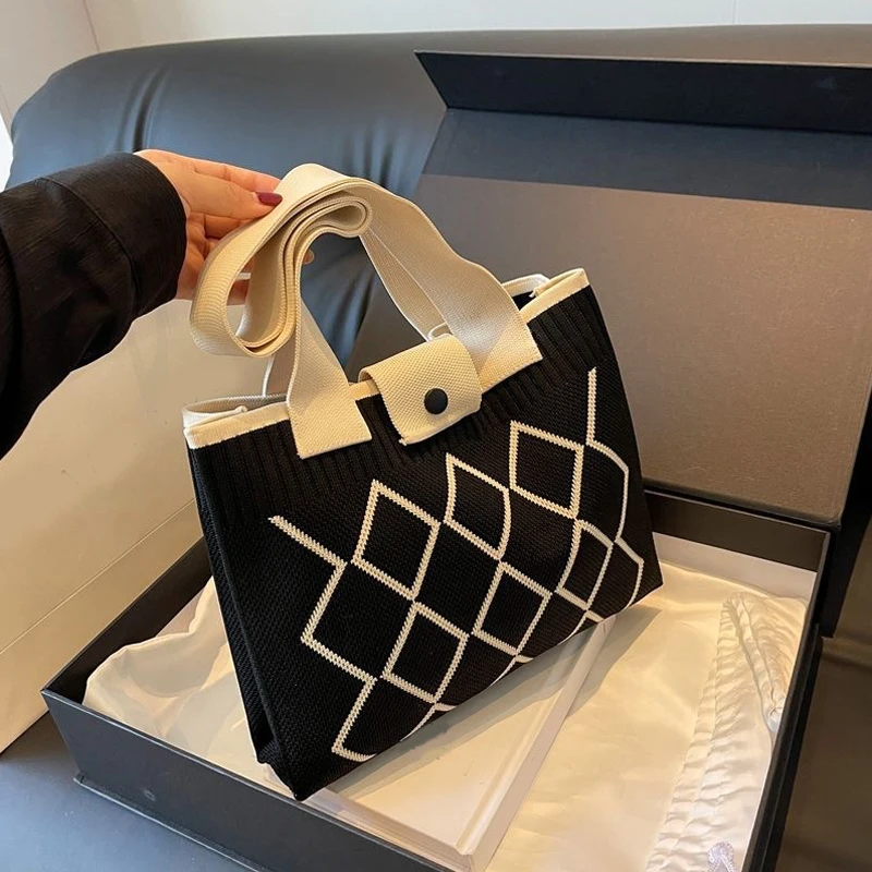 Neue Modische Schultertasche mit Großer Kapazität für Damen, Vielseitige Handtasche, Gestrickte Häkel-Schultertasche – Detail 10