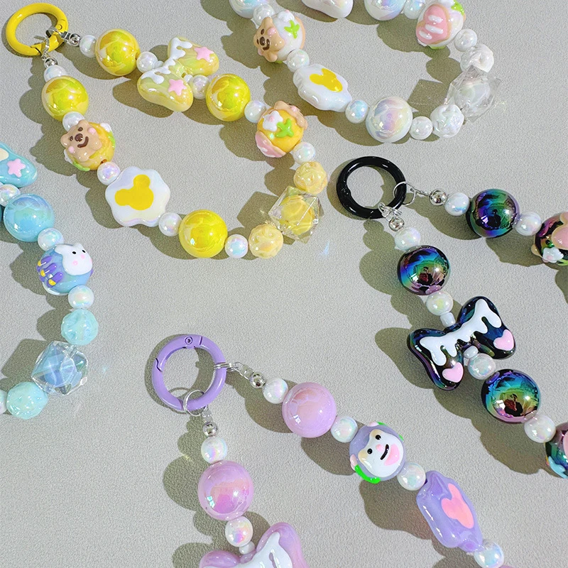 Handmade Doll Beaded Mobile Phone Chain Short Wrist Strap Cell Phone Case Fashion Pendant Anti-Lost Phone Lanyard