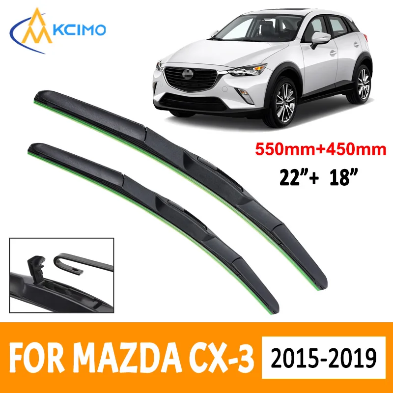 

For Mazda CX-3 2015-2019 Car Wiper Three Stage Soft Rubber U-type Wiper Mute Durable Front Windscreen Automotive Wiper 22"+18"