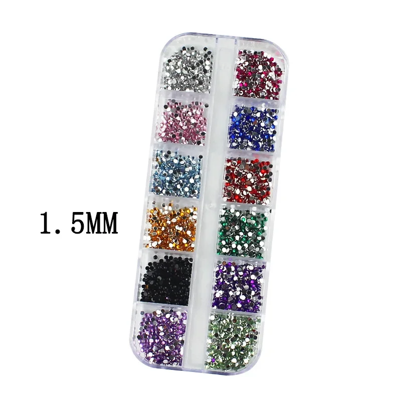 3000Pcs a Box Nail Art Flat Back Crystal Rhinestone 1.5mm 2.0mm Dazzling Diamonds Strass Manicure Tip 3D Decoration