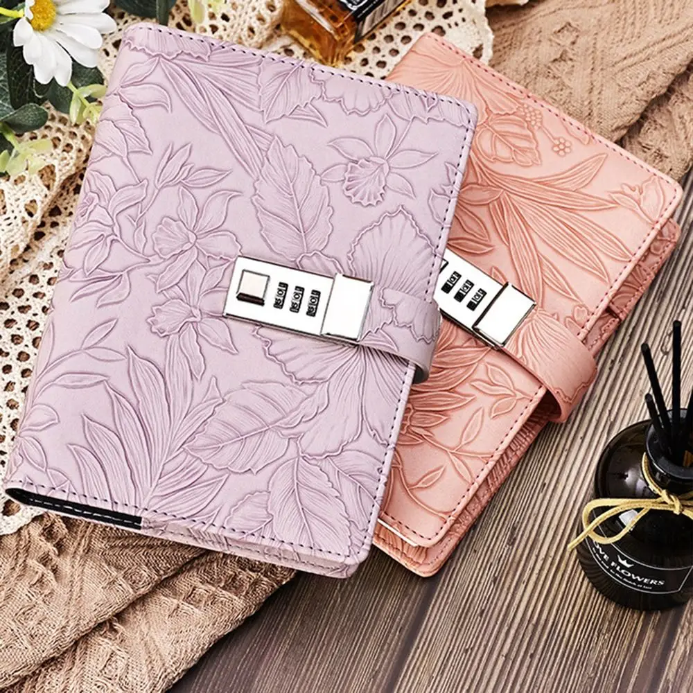 Buku Catatan B6 224 Halaman, Buku Kata Sandi Pelindung Rahasia yang Dipertebal dengan Kunci, Sampul Kulit PU Tahan Air, Buku Harian Alat Tulis