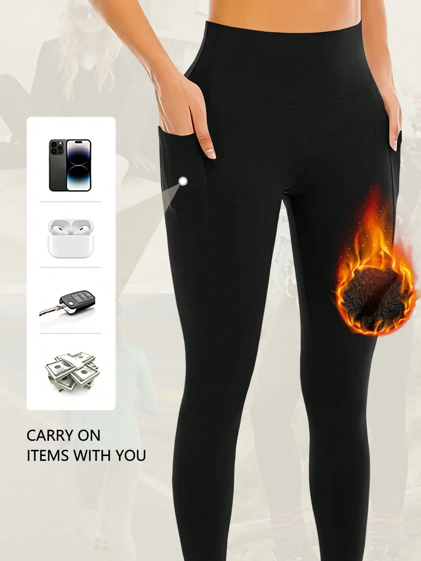 

1 шт. леггинсы для йоги на термоподкладке с боковыми карманами, подходят для осенне-зимних колготок для йоги и тренировок