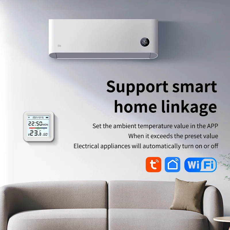 Tuya Wifi مع شاشة عرض صغيرة لدرجة الحرارة والرطوبة، التحكم في تطبيق الحياة الذكية، مراقبة في الوقت الحقيقي، مناسبة لغرفة النوم المنزلية #2