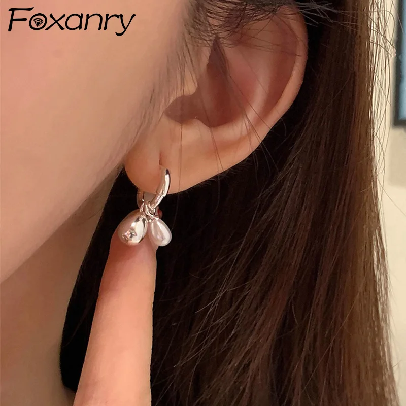 Foxanry Water Drop Pearl Hoop Earrings For Women Girls New Trendy Elegant Sweet Simple Prevent Allergy Anniversary Jewelry Gifts