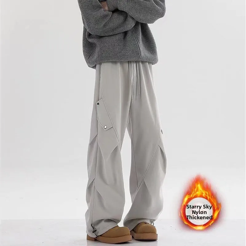 

Thiened Straight Leg Casual Pants Men Women High Street Loose Fit Dstring Korean Sle Autumn Winter Versatile Trendy