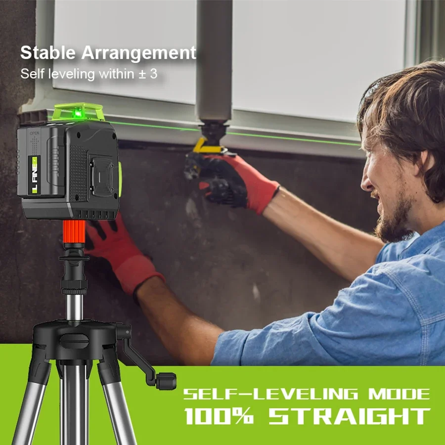 LFINE Professional Laser Level: 360 Cross, Green Laser, Self-Leveling Horizontal Vertical Precision,Construction Tools