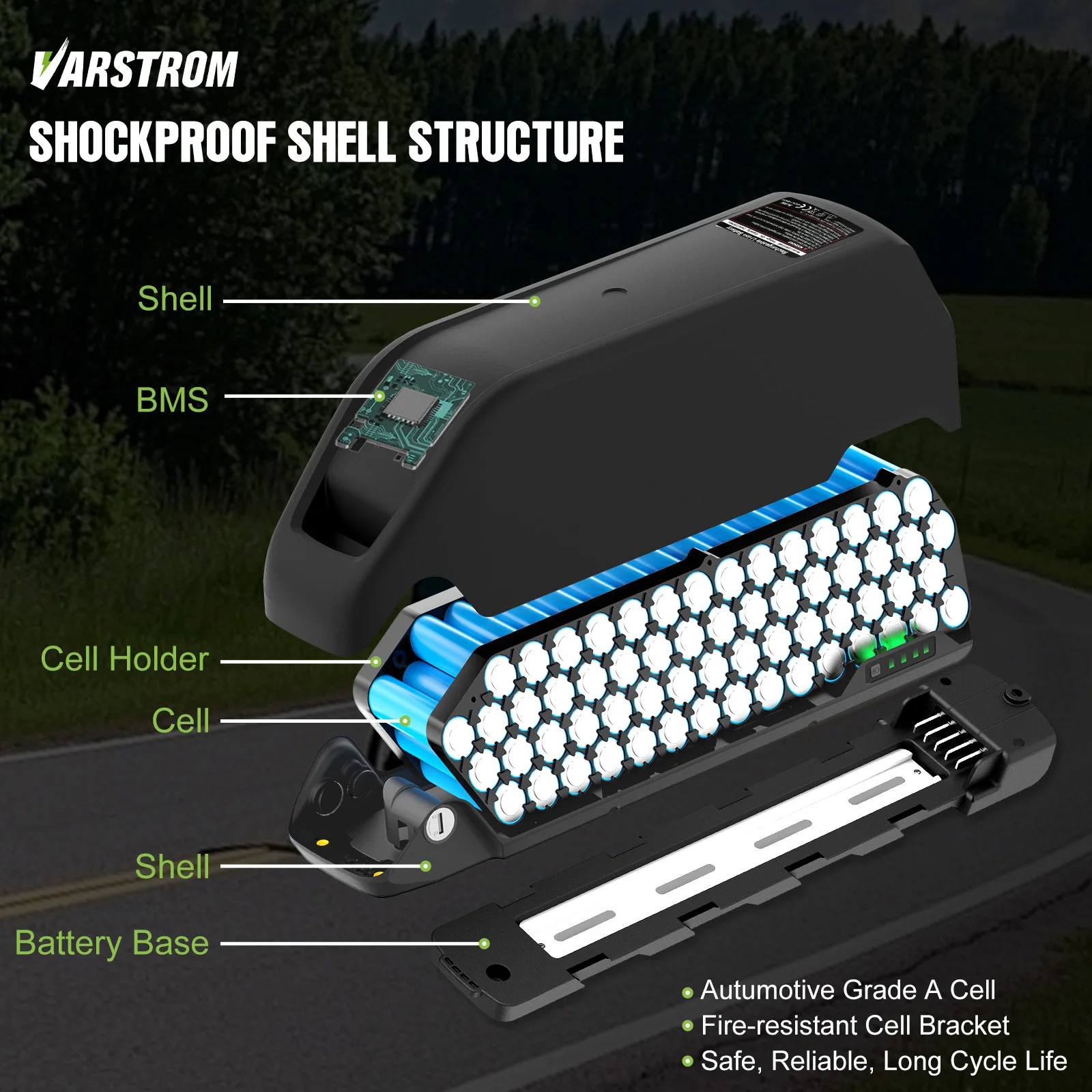 Varstrom Ebike Battery 48V 25AH 52V 20AH 40A BMS for 500W 1000W 2000W Motor 21700 2026 NEW Downtube Lithium Cell Original Pack