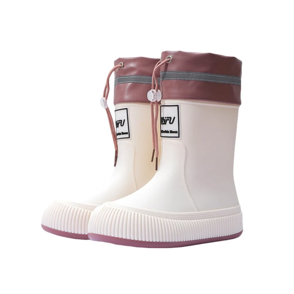

Fashion Letter Rain Boots Women Anti Slip Waterproof Cartoon Rainshoes Mid-leg Boots Drawstring Calf Galoshes Women