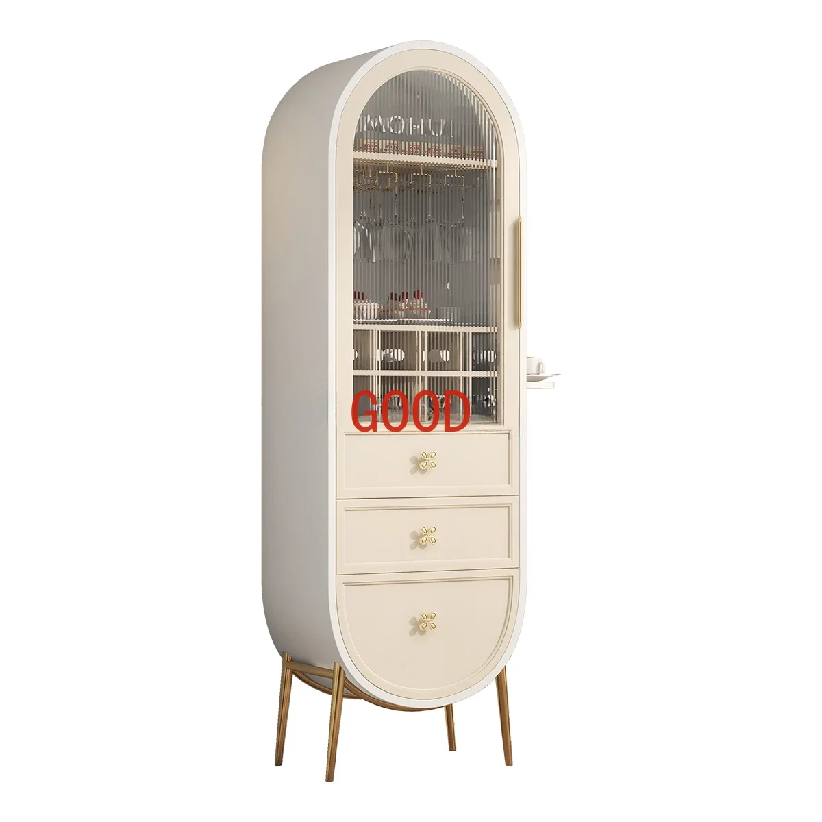 

French Cream Style Single Door Changhong Glass Curio Cabinet Multi-Functional Dining Room Sideboard Cabinet