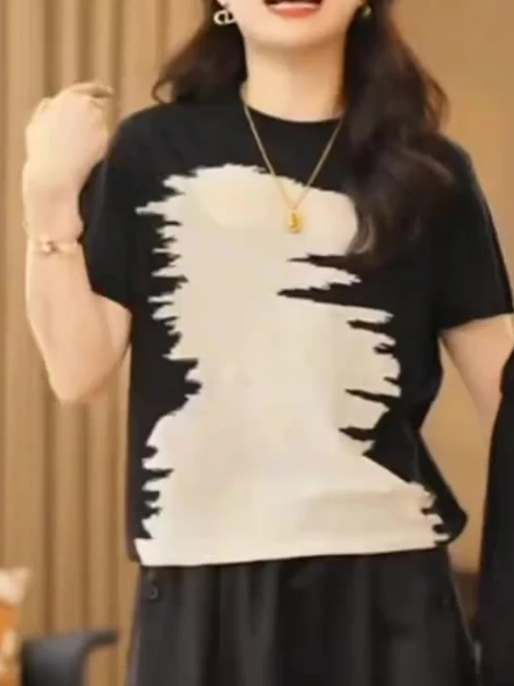 

Уникальный цветной трикотажный топ из ледяного шелка, модная повседневная внутренняя одежда в корейском стиле, прямой крой, короткий рукав, круглый вырез, летний вариант.