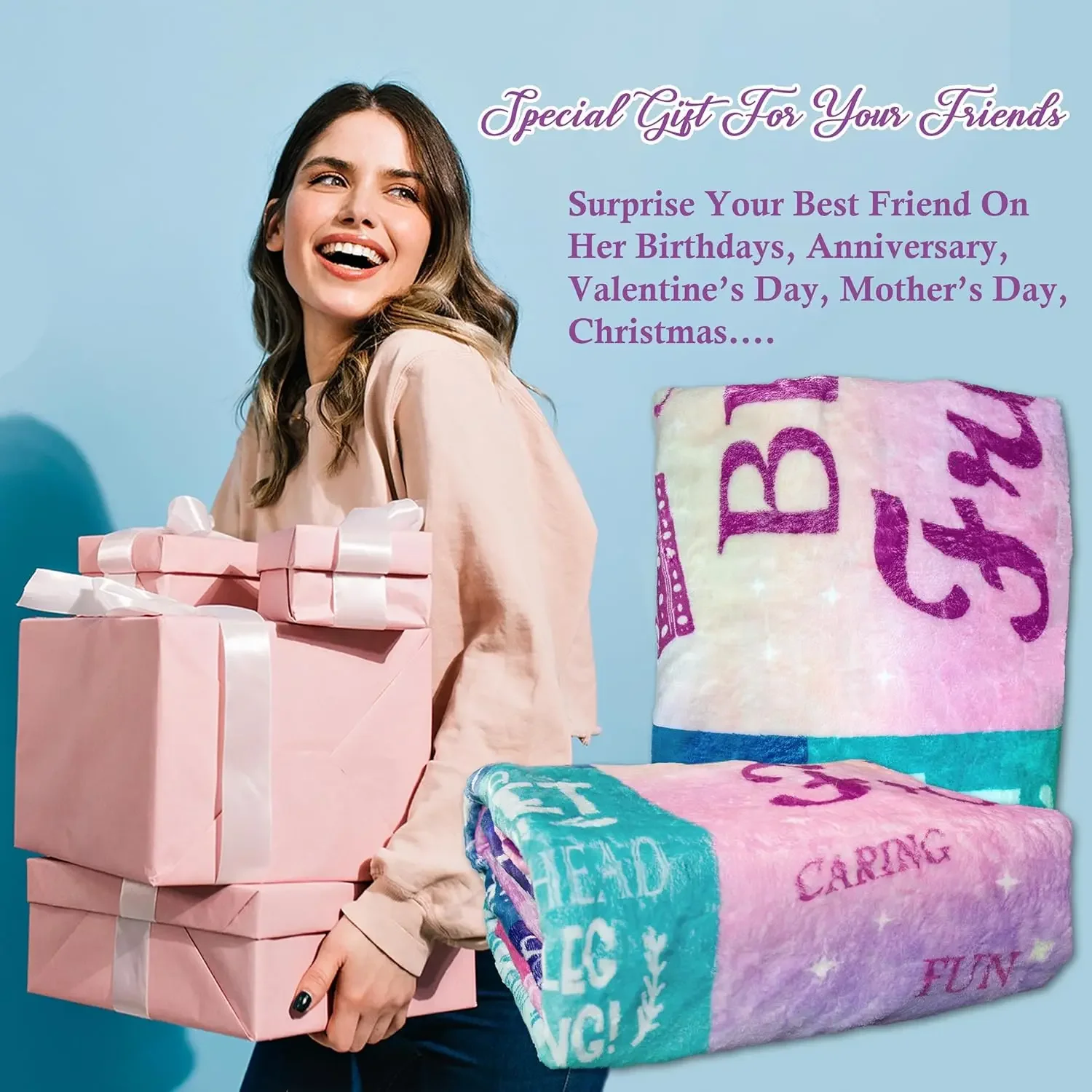 Best friend female gift, best friend birthday gift blanket, super comfortable and soft blanket