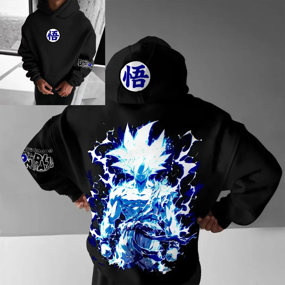 Sudadera con capucha de Dragon Ball Z para hombre, jersey negro con estampado gráfico de Anime, Super Saiyan God Goku Broly, ropa de calle informal, novedad de 2025