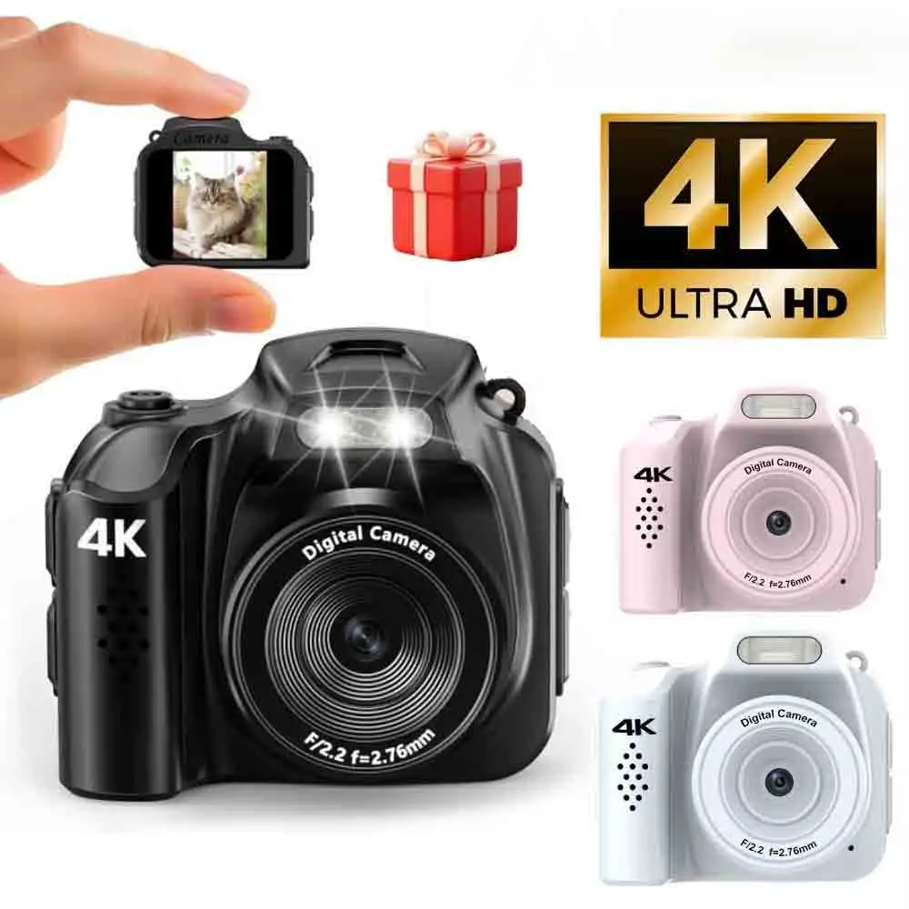 Mini Keychain Camera 4K HD Retro Digital Camera 64MP 1.54-Inch HD Screen Portable Video Recorder with Flash Thumb Camera