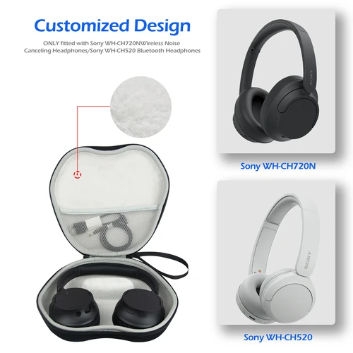 Imagen 2 del producto Bolsa de almacenamiento dura para auriculares inalámbricos Sony WH-CH720N/WH-CH520N/Airpods Max/Sonos ACE, funda de Estuche de transporte de viaje impermeable