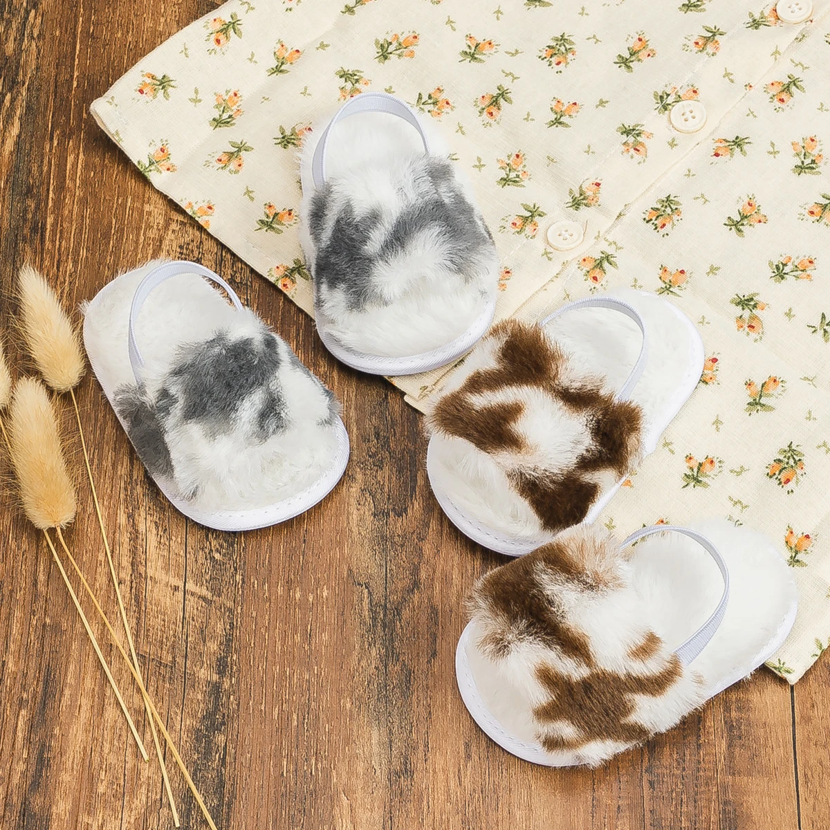 

Winter Baby Plush Toe Soft Slippers Spring and Autumn Girls Boys Indoor Walking Shoes Fashion Leopard Point Toddler Infant Shoes