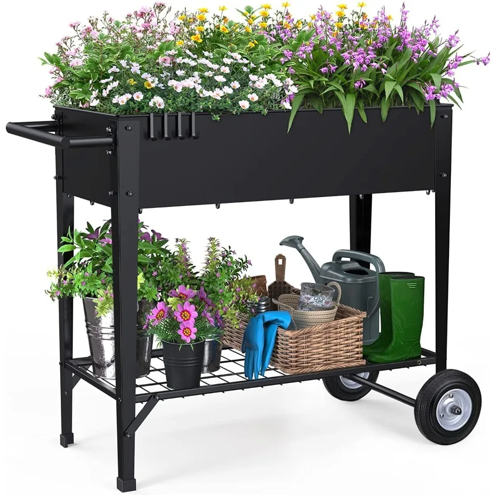 

Highpro Raised Bed Garden с колесами и ножками, мобильный ящик для цветов, приподнятый на колесах, портативная тележка для цветов на открытом воздухе, в помещении для V