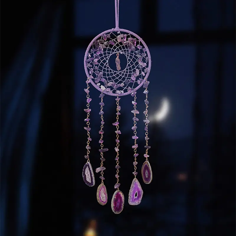 Crystal Amethyst Suncatcher Agate Hanging Ornament Natural Stone Gemstone Tree of Life Home Interior Decor Dream Catcher Gift