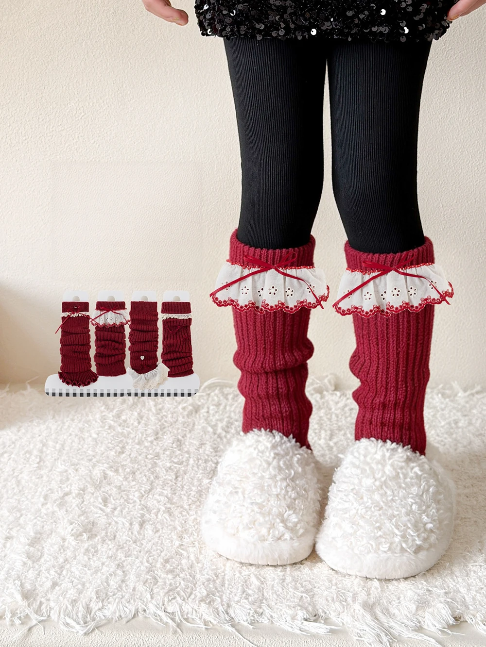 MILANCEL Girls Leg Warmers 3-8T Christmas Children's Leg Warmers Girl Winter Warm Kids Stacked Socks Lace Girls Calf Sleeve