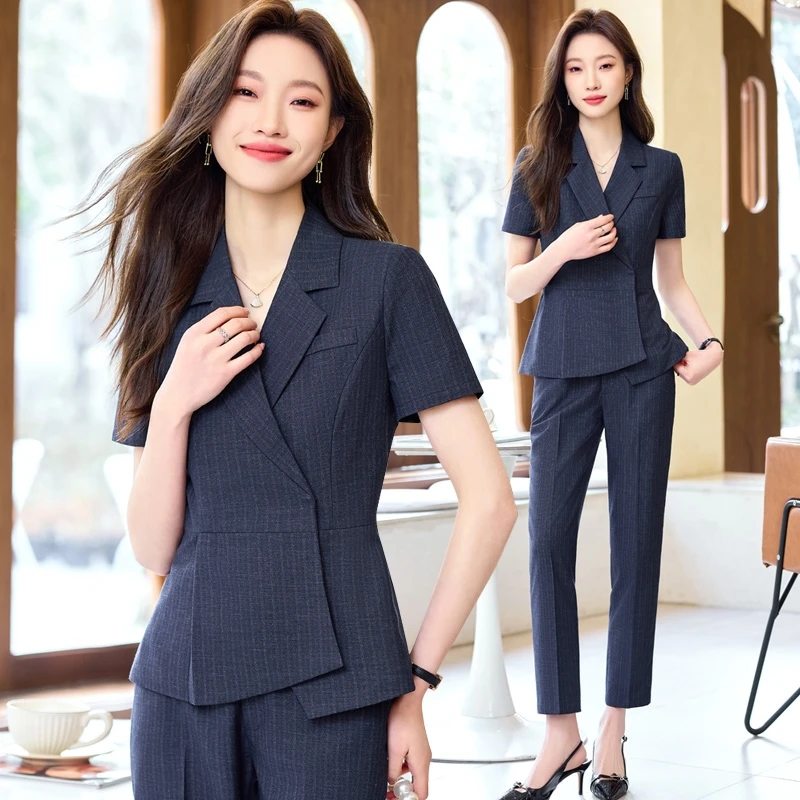 

Professional Short Sleeve Suit Set for Women Summer Workwear Black Career Outfit plus Size Korean Style Commute Polyester Blend