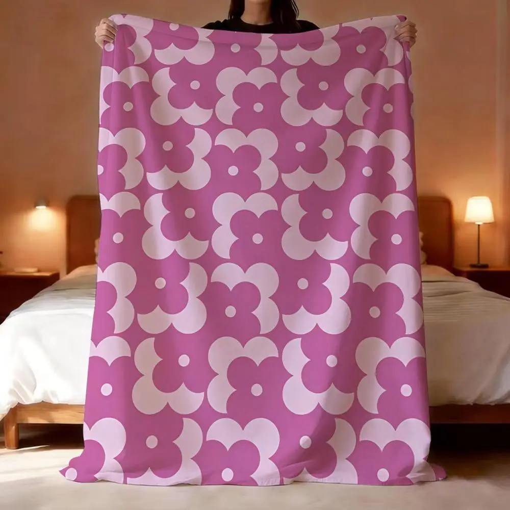 

O-Orla Kiely Flower Throw Lightweight 240g Flannel Blanket Soft Skin-friendly for Summer Cooling