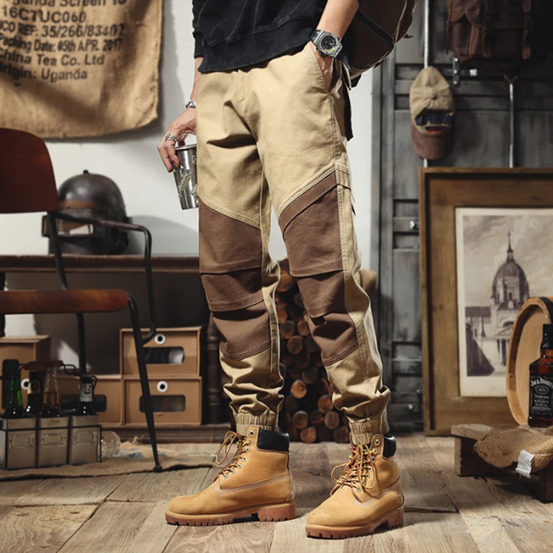 

New Casual Men Cargo Pants Outdoor Work Joggers Trousers Korean Style Autumn High Street Color-blocked Sweatpant Fashion Trouser