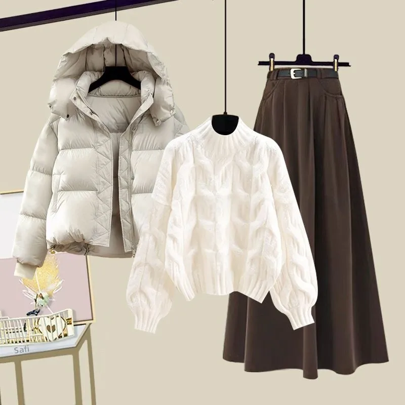 

Menswear Style Hooded Cotton Jacket Autumn Winter Fashion Small Size Sweater Light Maturity Skirt Set Forest System Half Length