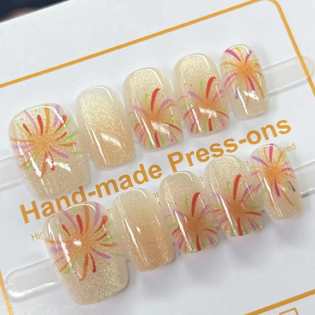 

Glossy Fake Nail Chinese Style Bamboo Square Short Glossy Press on Nails 30pcs Full Cover Salon Home Women Girls Fake Nails Kit