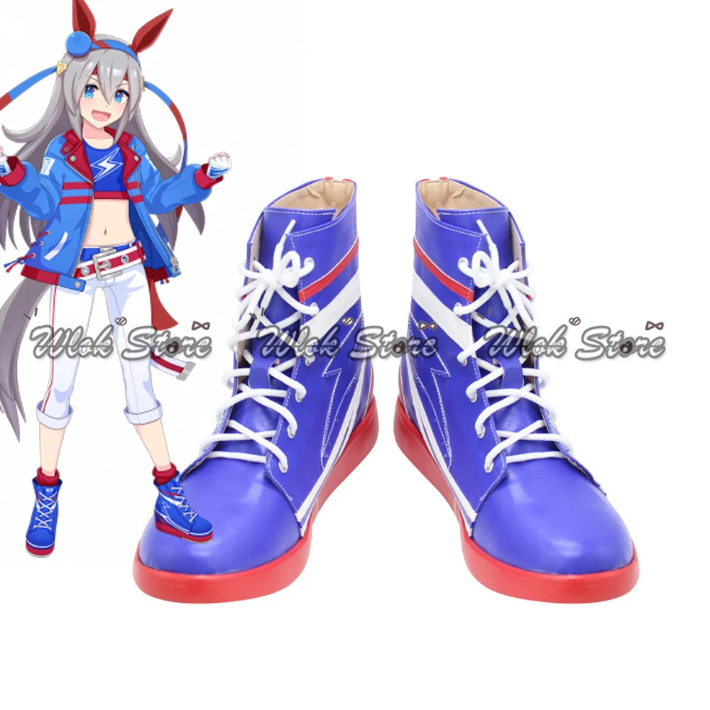 Umamusume Pretty Derby Tamamo Cross Cosplay Shoes Blue Boots For Men Women Customized Anime Game Halloween Party Role Play Shoes