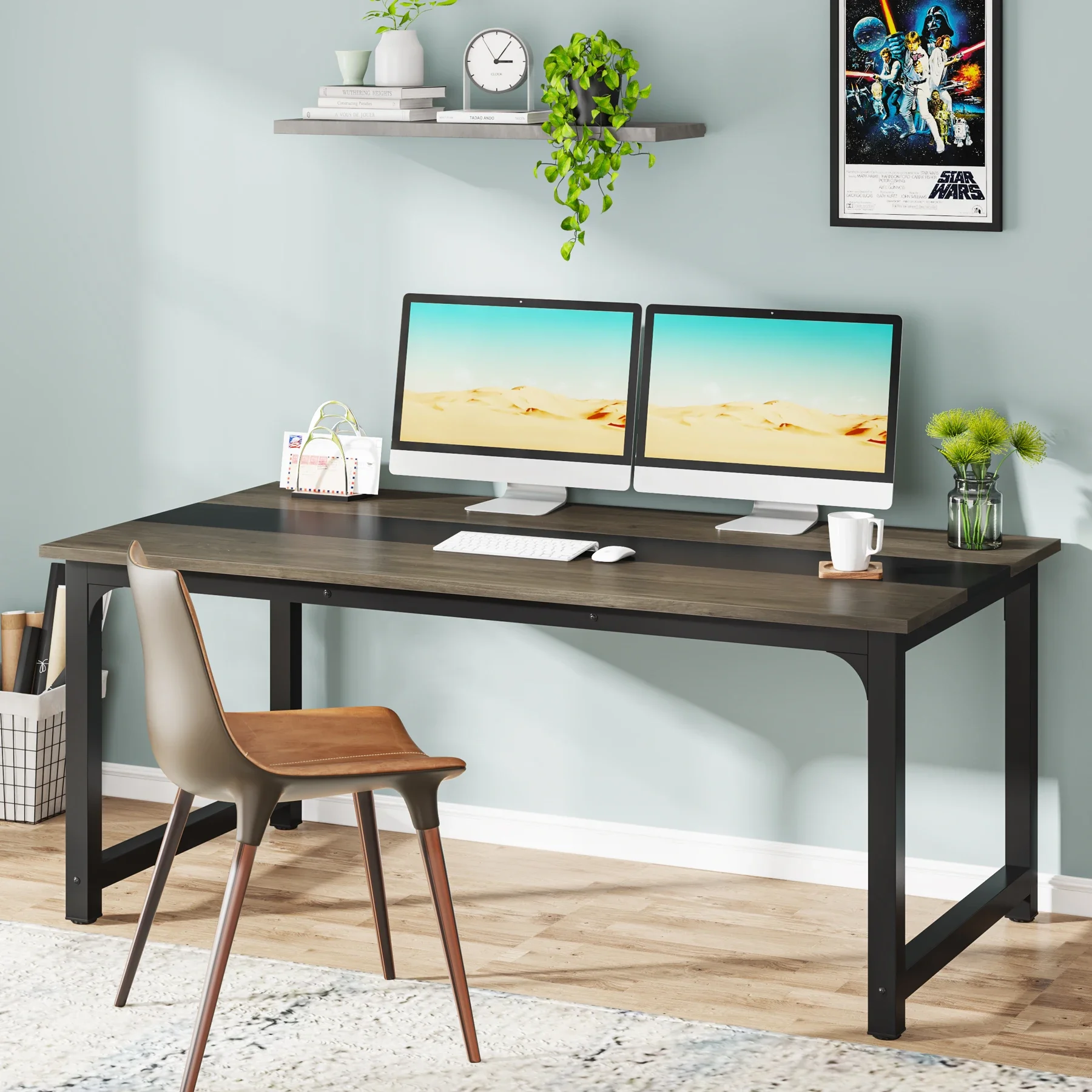 63” Executive Desk, Large Office Computer Desk with Thicken Frame, Modern Simple Workstation Business Furniture