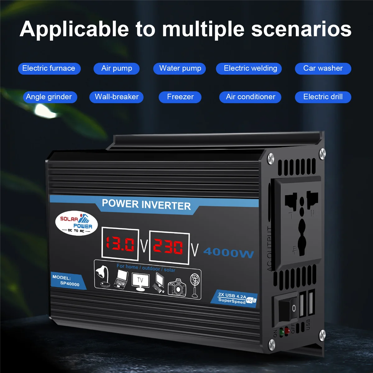 Convertidor de inversor de corriente para coche, adaptador de cargador, transformador de voltaje Dual USB, sinusoidal modificada, pico de 600W, 12V a 220V