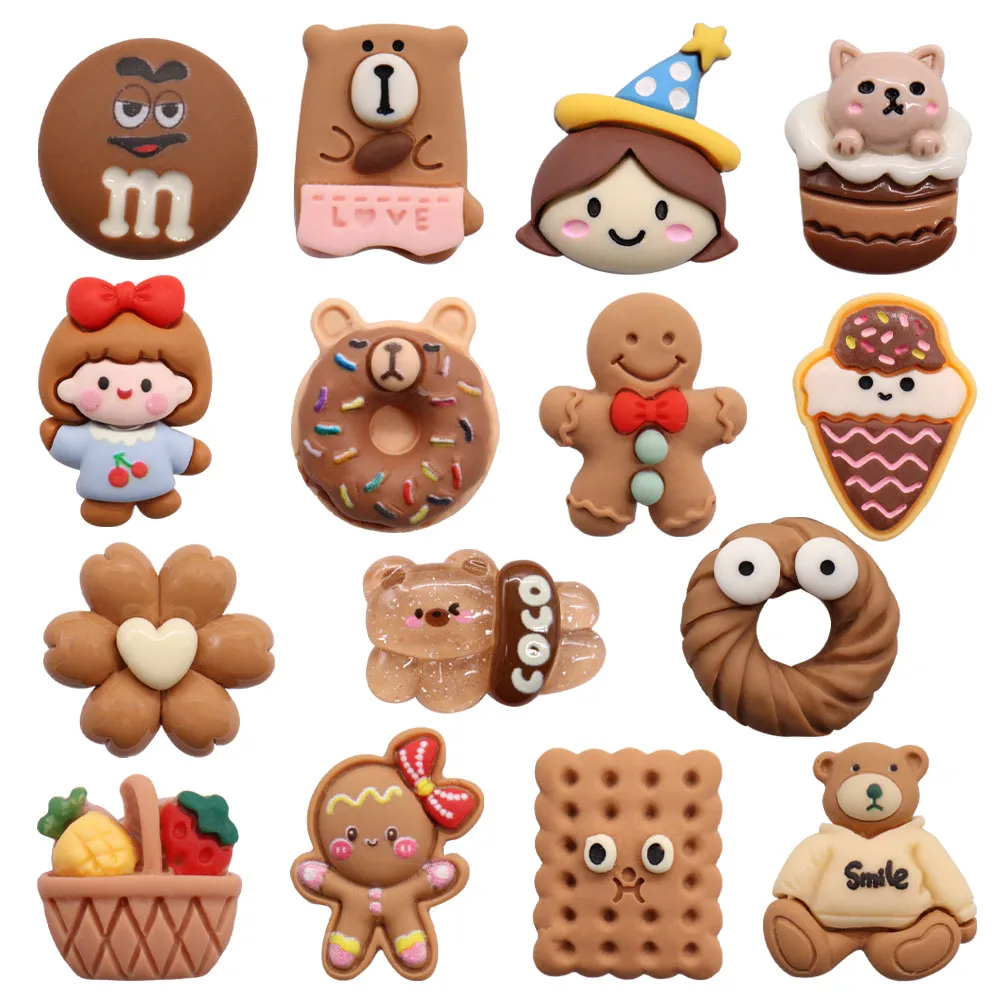 1-15PCS Resin Shoe Charms Chocolate Bear Girl Donut Ice Cream Flower Gingerbread Man Slipper Buckle Hole Shoes Ornament Kid Gift