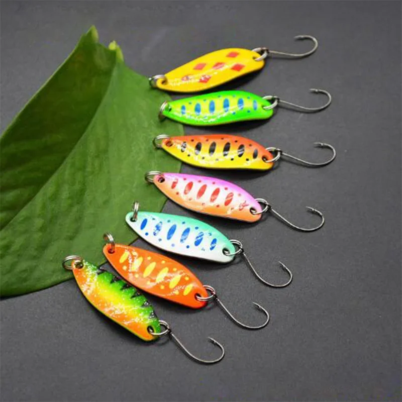 7 sztuk/partia 3.5g 3.4cm sprzęt wędkarski przynęta wędkarska metalowa łyżka przynęta przynęta na pstrąga Bass łyżki małe twarde cekiny Spinner łyżka — zdjęcie 6