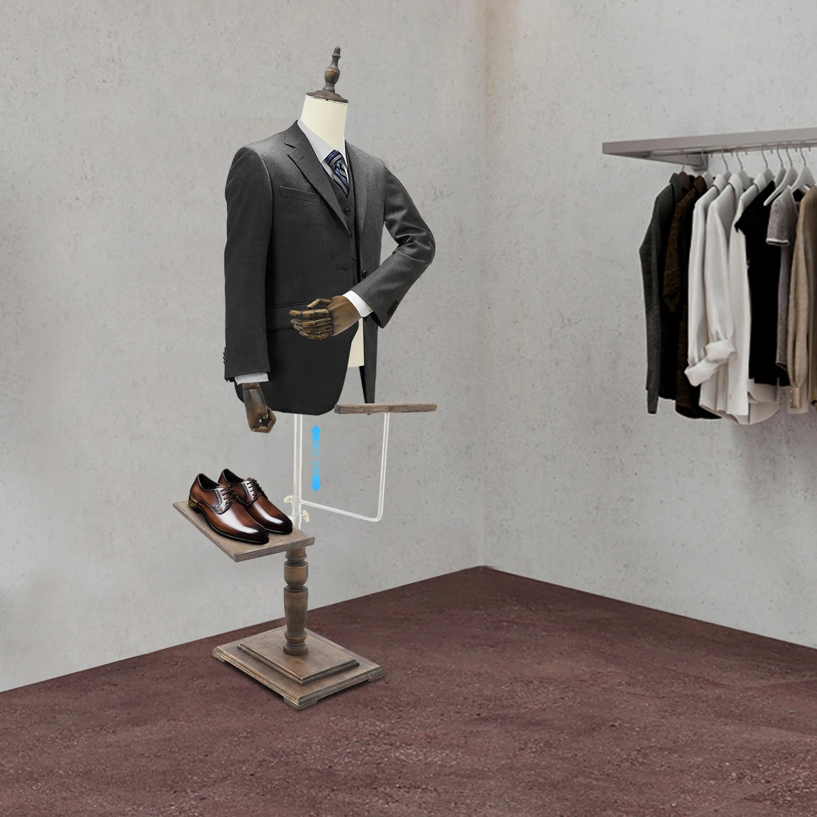 

Man Dress Doll 135-180cm Height Adjustable, Free Standing Tailor's Bust, Body Torso W/ Shoe Compartment for Exhibition& Sewing