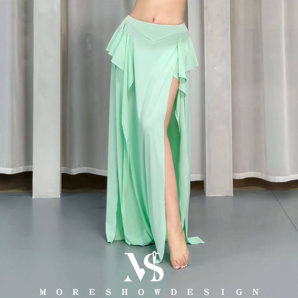 تنورة طويلة للرقص الشرقي للنساء بفتحة مزدوجة، تنانير مثيرة، ملابس رقص صيفية لمرحلة الرقص الشرقي، ملابس الأداء