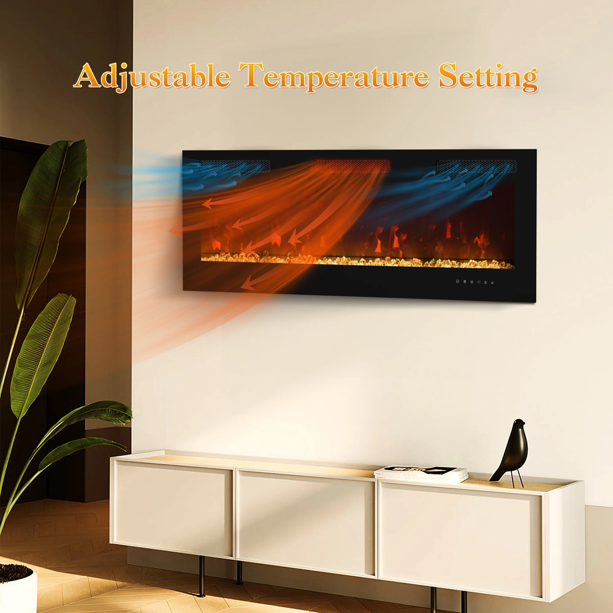 50 Inch Electric Fireplace Indoor Built in Led Light Insert Wall Mount Fireplace Decorative Flame Adjustable Timer Room Heater