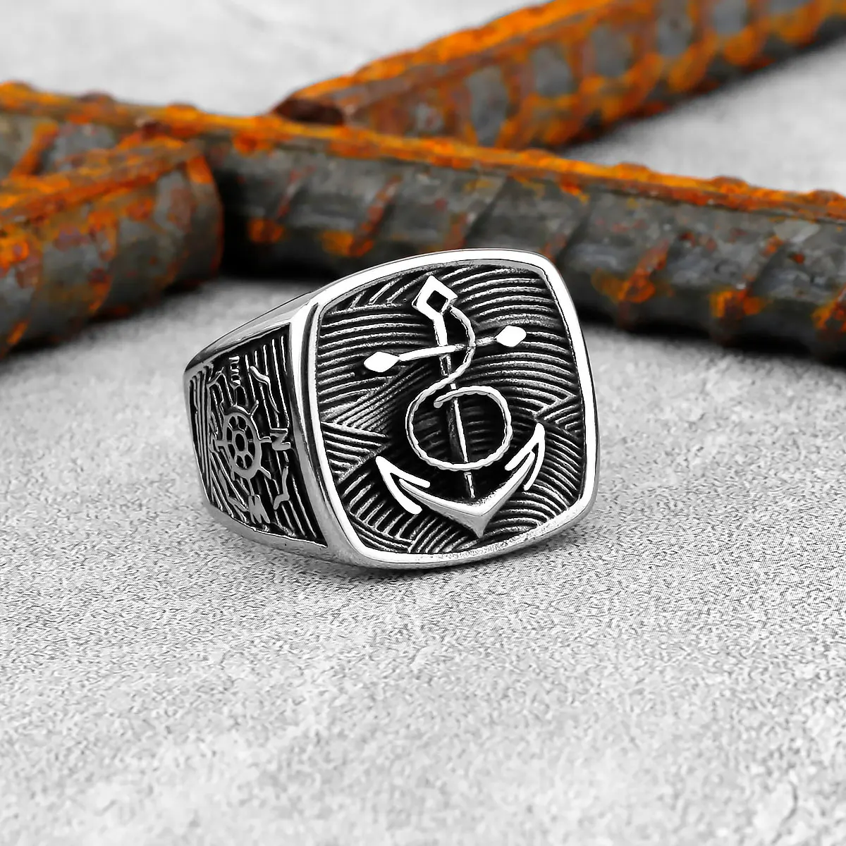 Vikings Anchor/Compass/Rudder Ring Men's Stainless Steel Hip Hop Nordic Vintage Biker Rings Charm Punk Fashion Jewelry Gifts