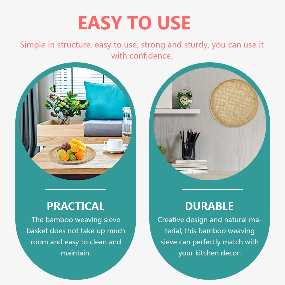 

3Pcs Fruit Bamboo Sieve Basket Premium Weaving Storage Colander for Home Kitchen Sundries Organization Bamboo Container