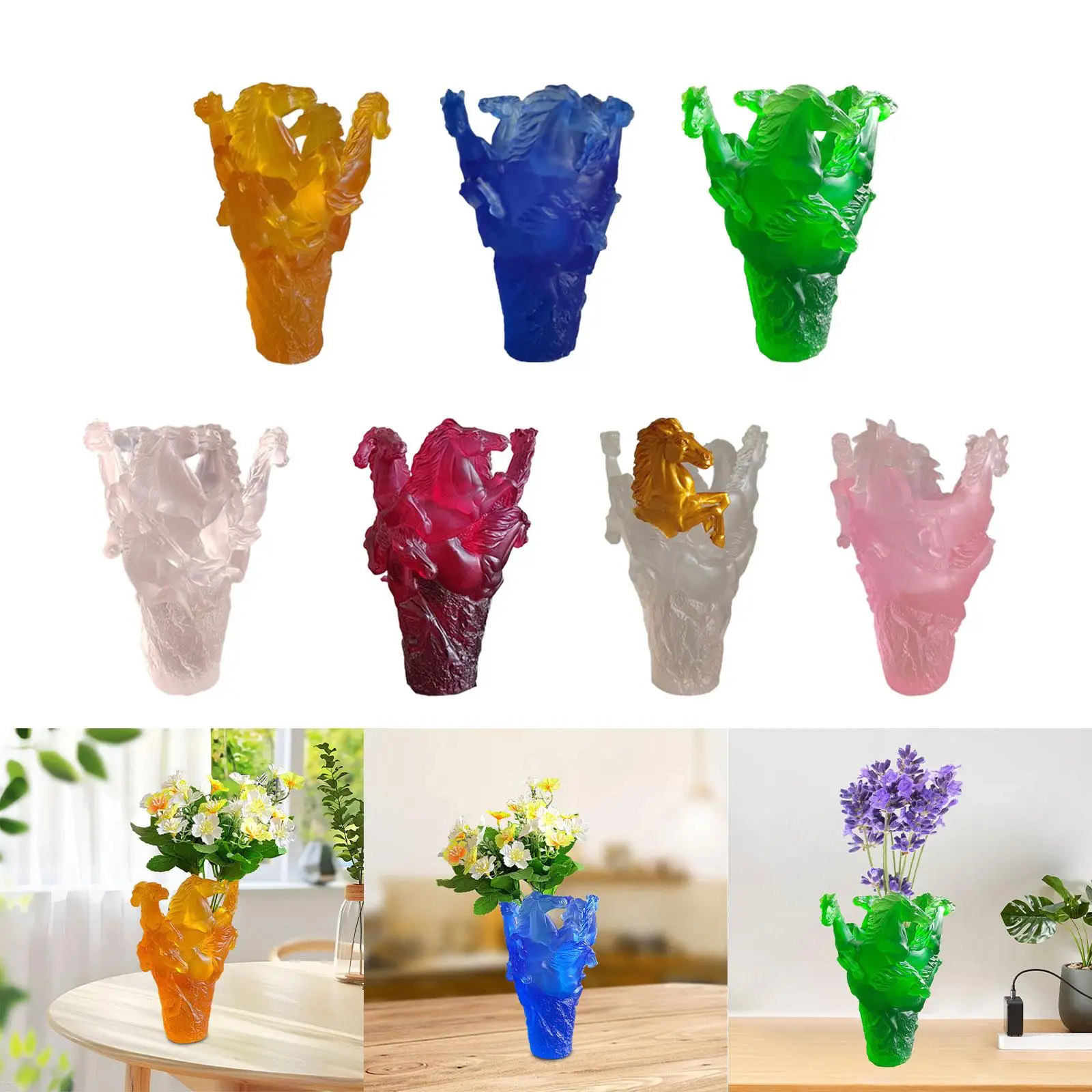 Multi Horses Shaped Vase Resin Flower Vase Modern Art Creative Design Tabletop Decoration Flower Arrangement for Shelf Mantle