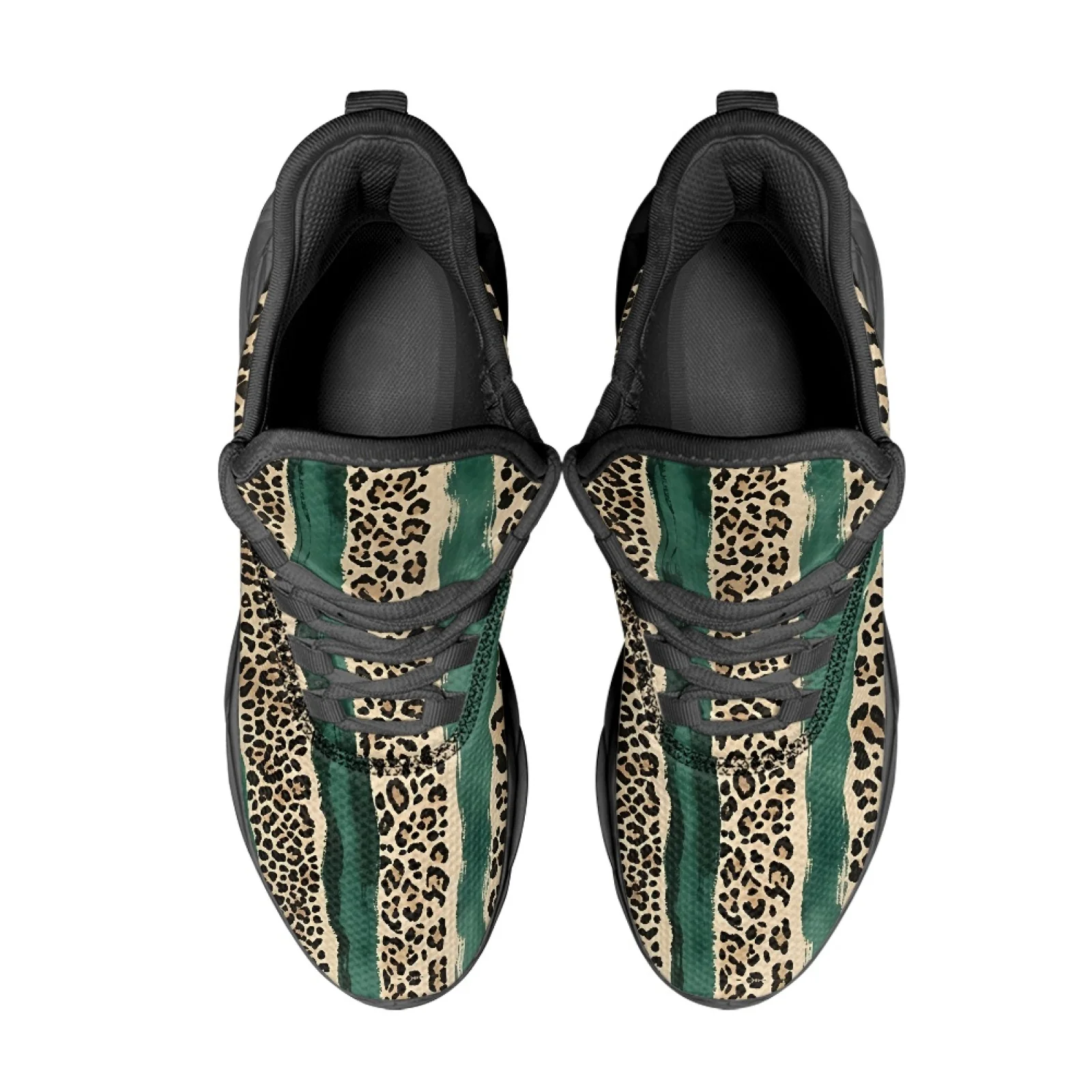 PENSTROLL Leopard Green Stripes Men's Fashion Sneakers Mesh EVA Athletic Footwear with Soft Sole for Outdoor Walking