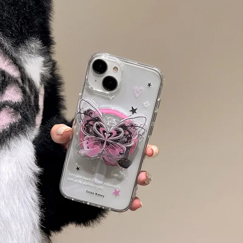 الكورية INS لطيف فراشة المغناطيسي قوس قبضة الهاتف توك تقف دعم آيفون جوجل العالمي ل Magsafe حامل هاتف