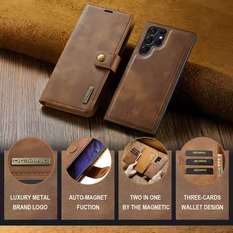 Detachable Magnetic Leather Wallet Case for Samsung Galaxy S20 FE S21 Plus S22 S23 S24 Ultra S25 Edge Removable Flip Cover