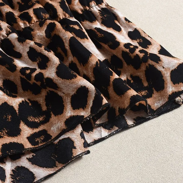 เสือดาวพิมพ์ Nightgown ชุดผู้หญิงฤดูร้อน 2025 Slash คอชุดนอนแขนยาวชุดนอน Crop Top Nightie กางเกงขาสั้น Ladie ชุดนอน